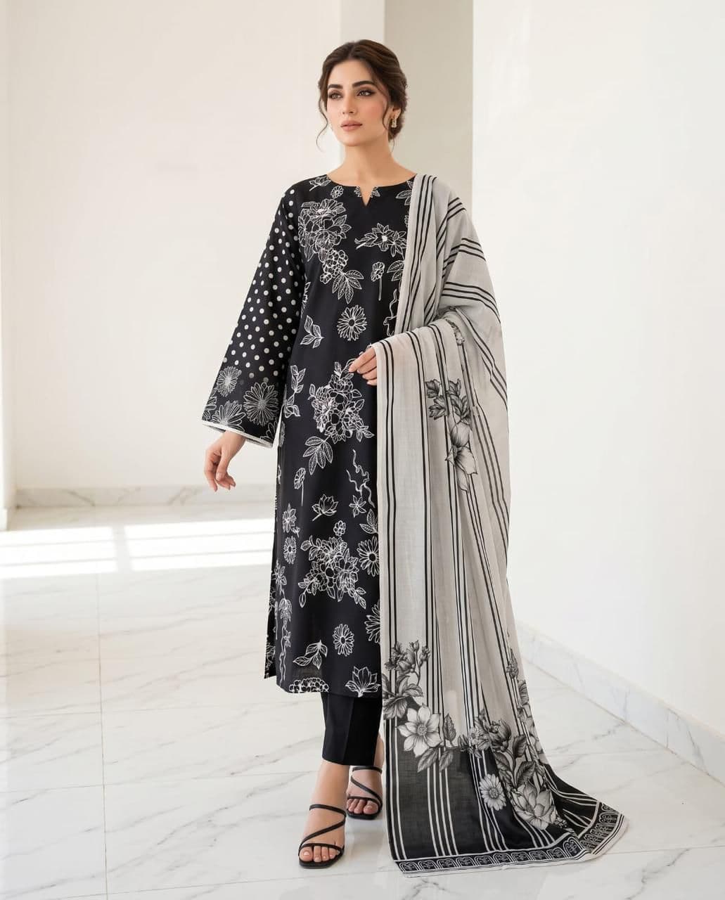 Maria B Premium Airjet Slub Viscose 3PC - Design 2